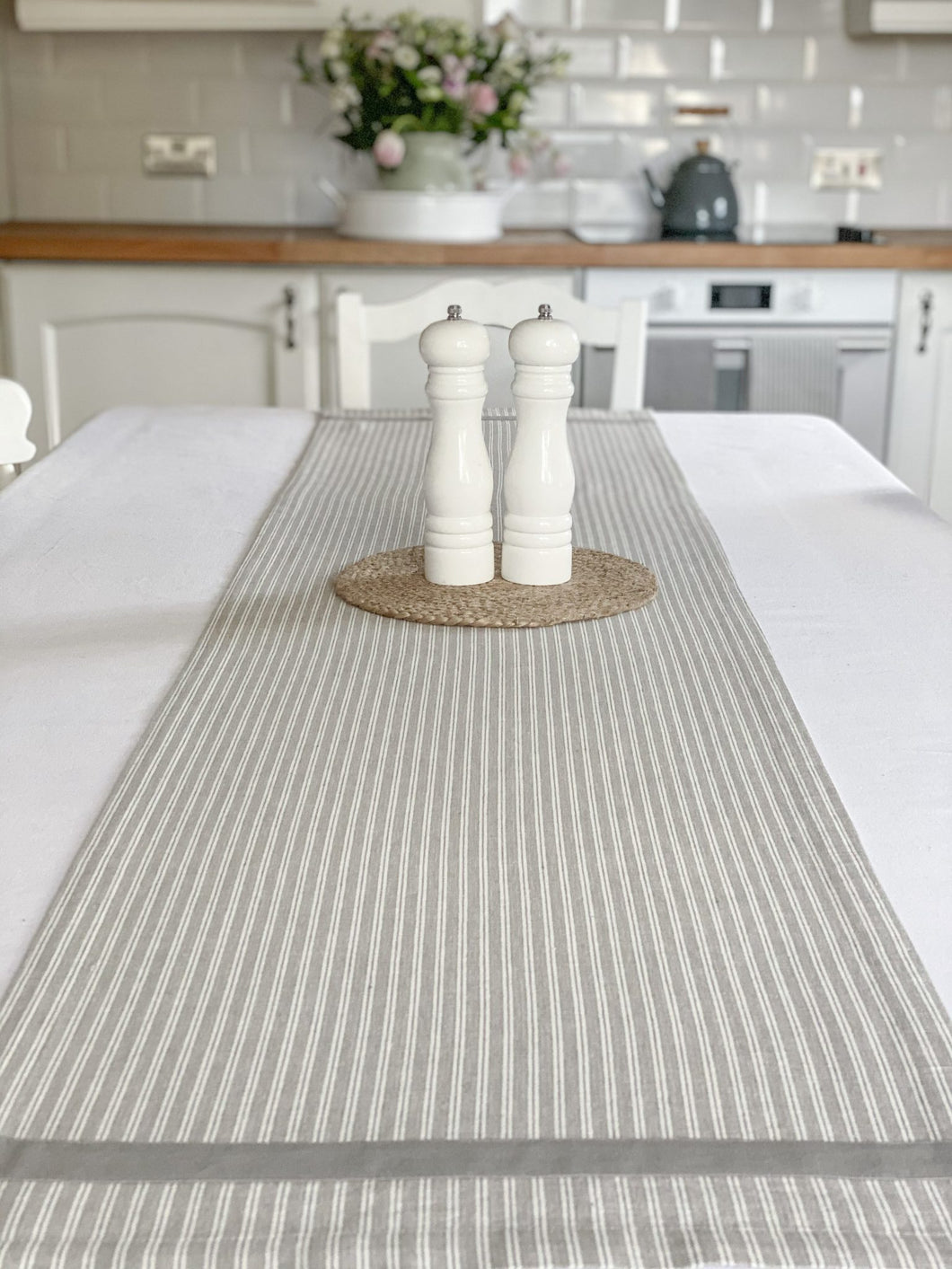 Country Grey Ticking Table Runner