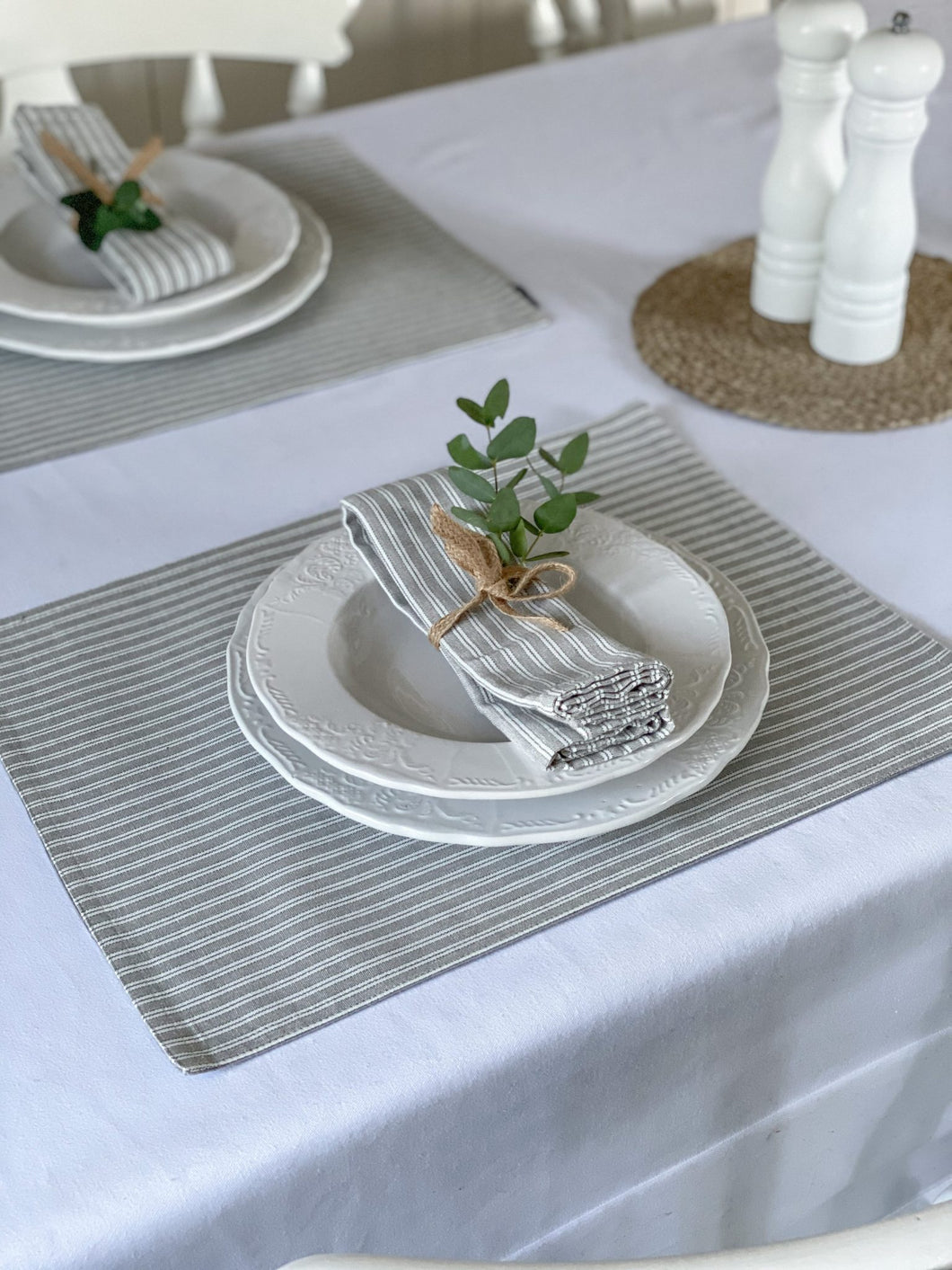 Country Grey Ticking Placemats (Set of 2)